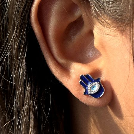 925 Sterling Silver Hamsa Protection Stud Earrings